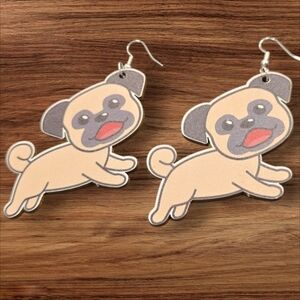 Wooden Dog Dangle Earrings